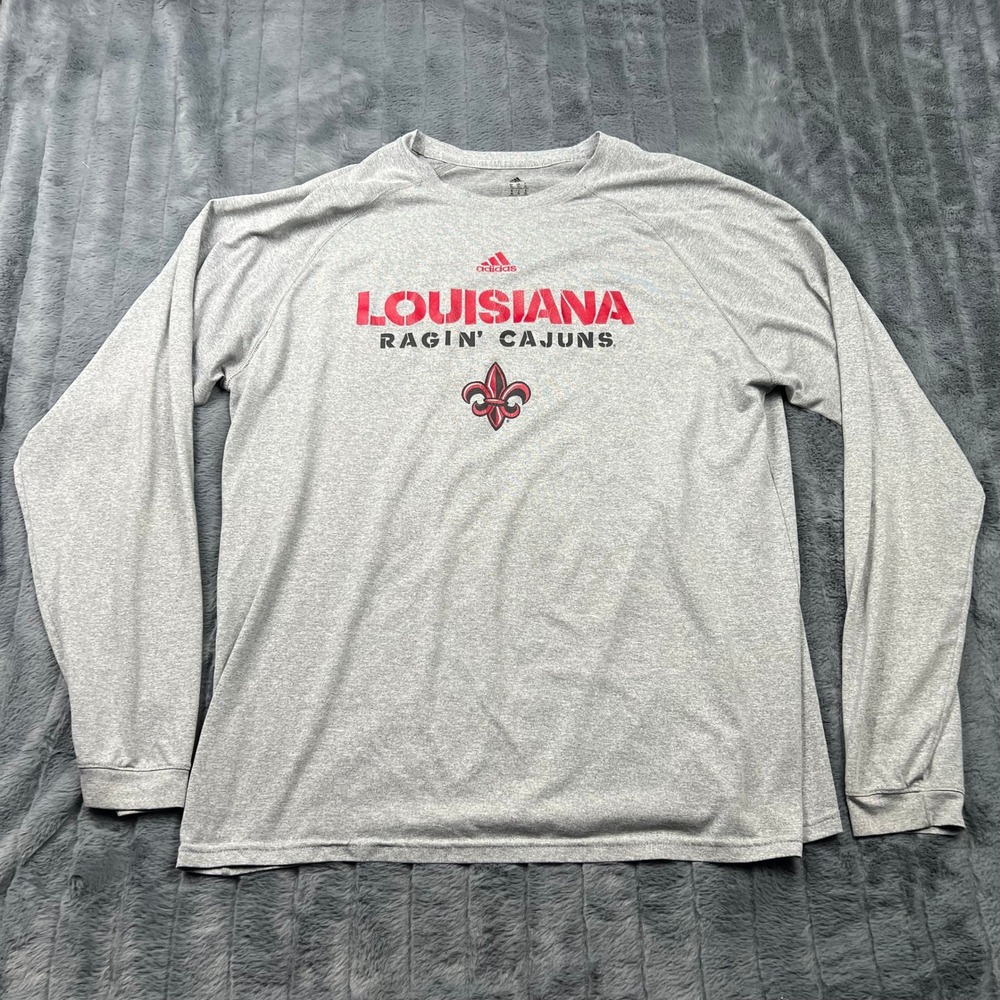 Adidas Louisiana Ragin Cajuns Men XL Gray Climalite Long Sleeve Shirt NCAA UL